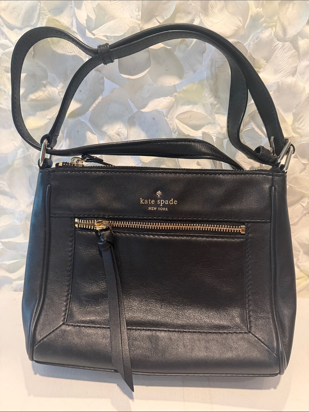 kate spade Black Leather Shoulder Bag with Gold Hardware